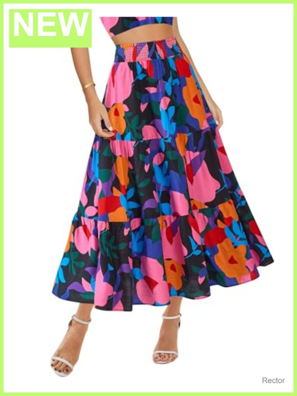 Women Floral Midi Maxi Skirt with Pockets High Waist A-Line Flowy